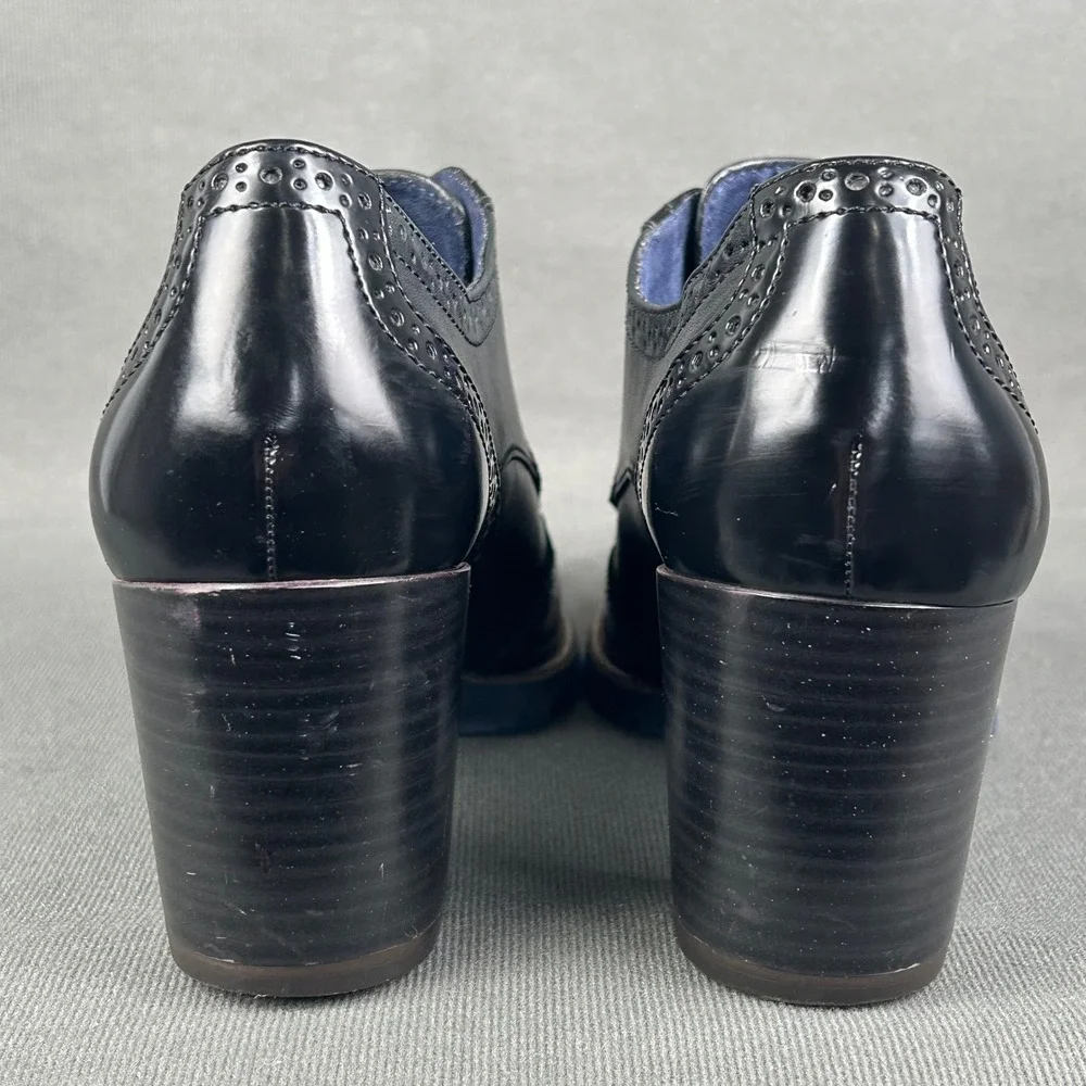 Tamaris Black Leather Wingtip Oxford Block Heels Brogue Lug Sole 1-23302-29-001 - Picture 4 of 7